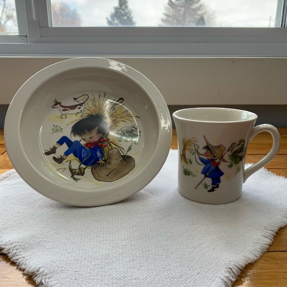 Little Boy Blue Old Foley James Kent Staffordshire England Child’s Bowl & Mug - Picture 12 of 12